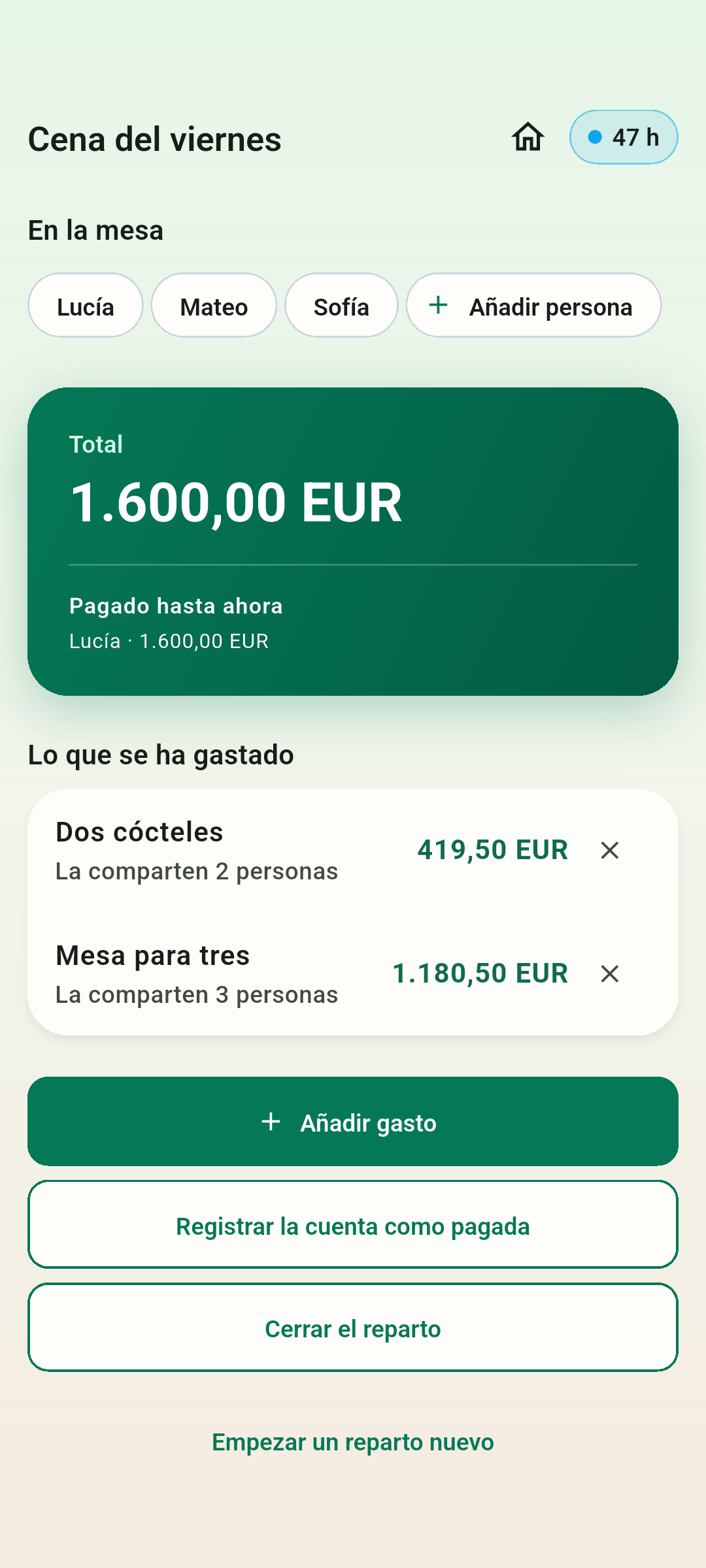 Una cuenta en la mesa