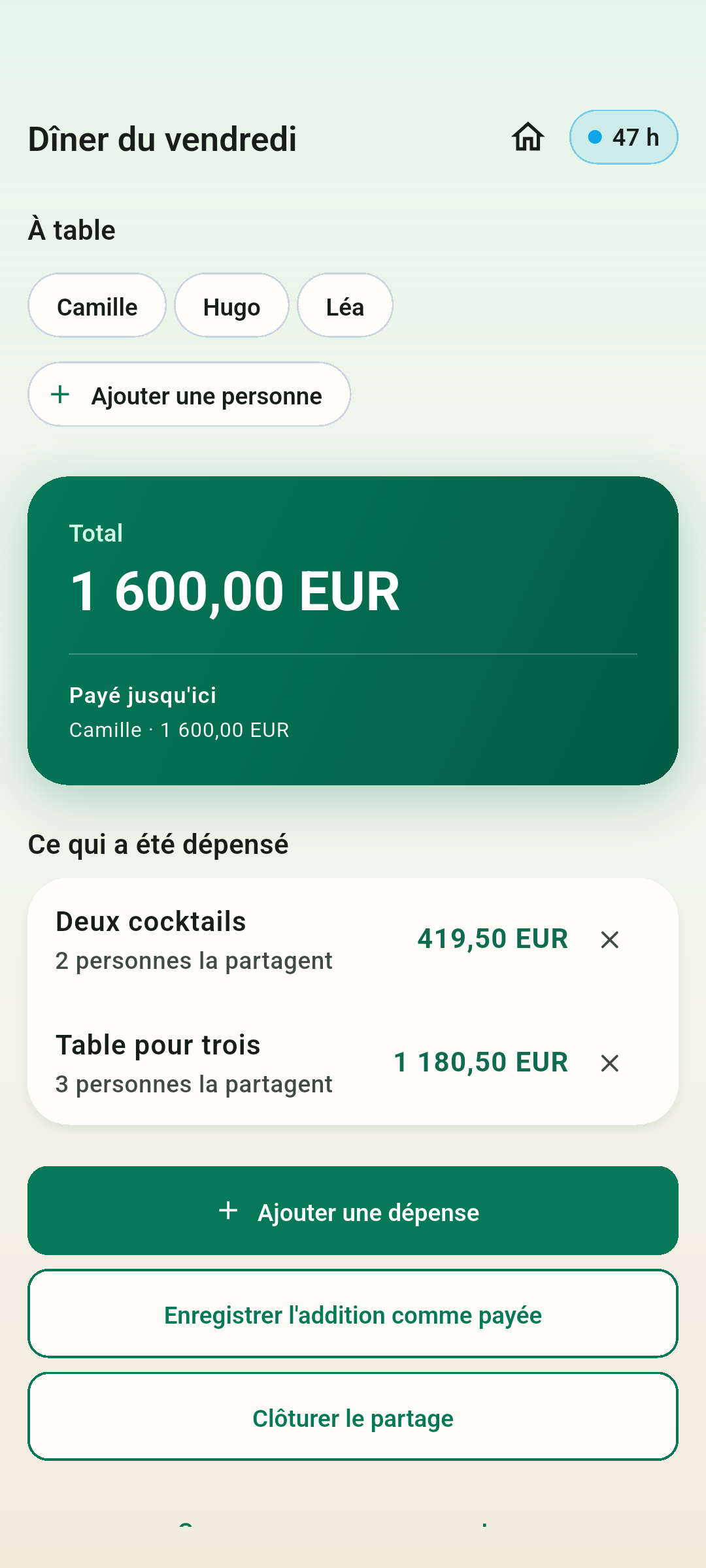 Une addition à table