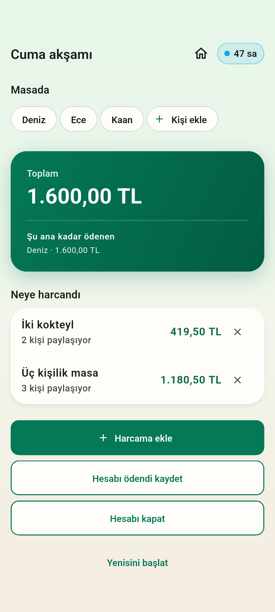 Masa hesabını birlikte bölüşün